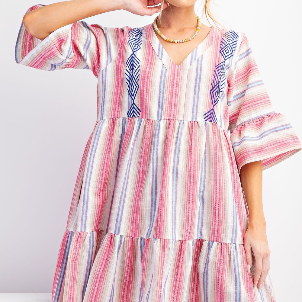 Easel Striped V-Neck Tiered Dress Size 1X New With Tags